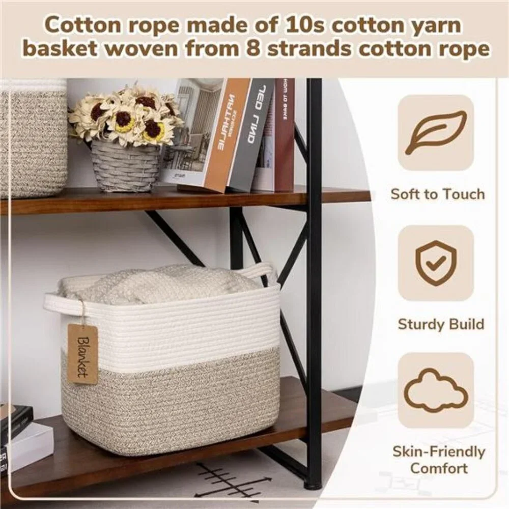 Cotton Rope Storage Basket Small Woven Bin with Handles for Toys Books Closet